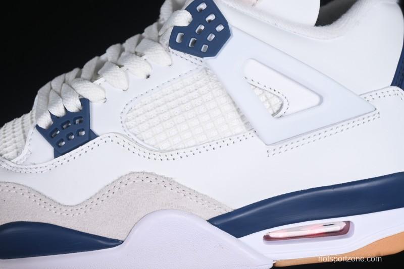 Nike SB x Air Jordan 4 Retro "Navy" White Blue Basketball Shoes - DR5415-100