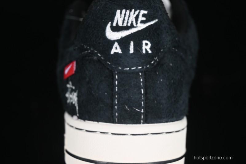 Nike Air Force 1 '07 Low Stussy Collaboration Black Grey Outsole Low-Top Casual Sneakers - SJ6698-017
