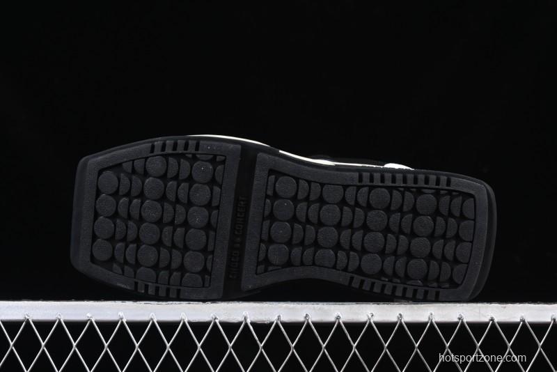 Choco Concert Leather Round Square Asymmetric Fashion Sneakers Black White - AJE5