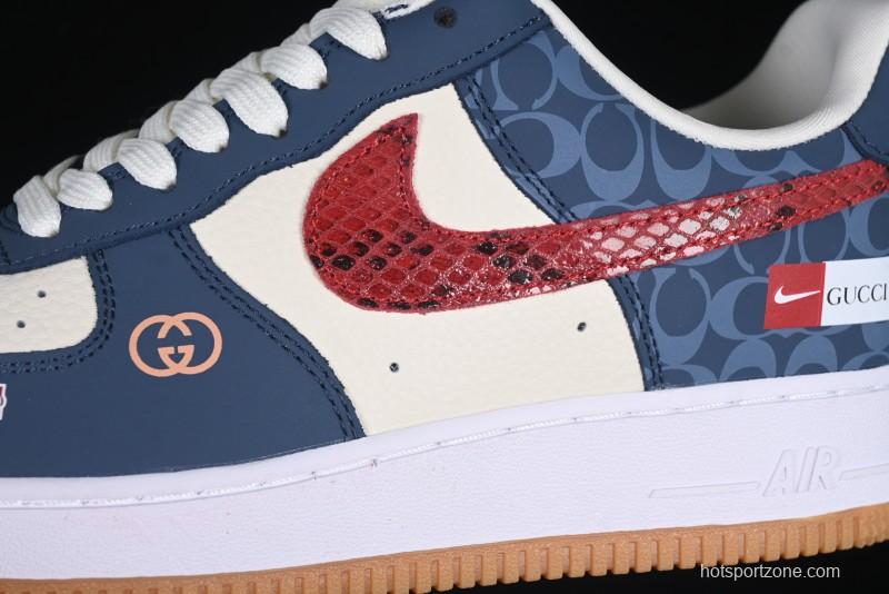 Nike Air Force 1 '07 Low Gucci Collaboration Snake Pattern Red Swoosh Casual Sneakers - DF0188-039