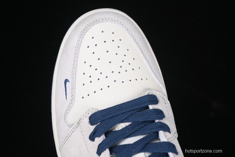 Nike Air Jordan 1 Low AJ1 The North Face Collaboration - Grey Pigskin Blue Sole Retro Basketball Shoes DM9188-011
