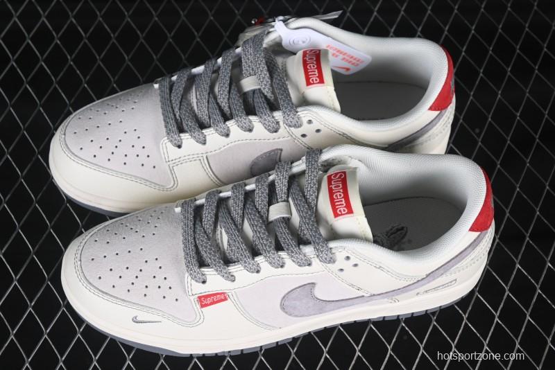 Nike SB Dunk Low Supreme Collaboration Red Tag Beige Gray Swoosh Anniversary High-End Custom Low-Top Casual Skate Shoes - BB7518-025