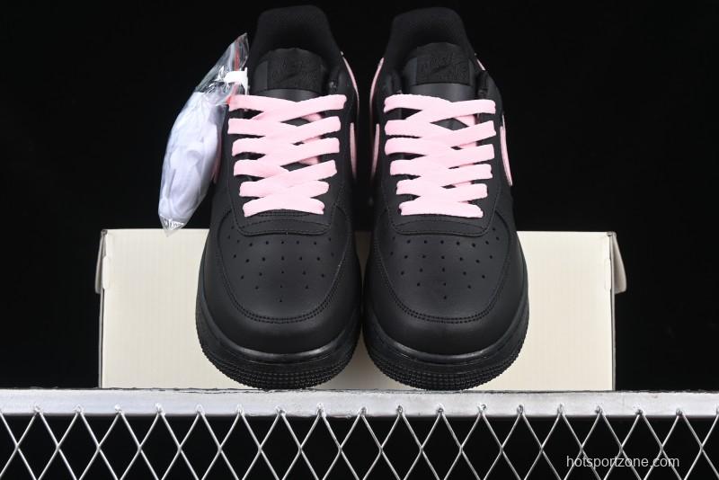 Nike Air Force 1 '07 Low Casual Sneakers with Black & Pink Double Swoosh - CW2288-028
