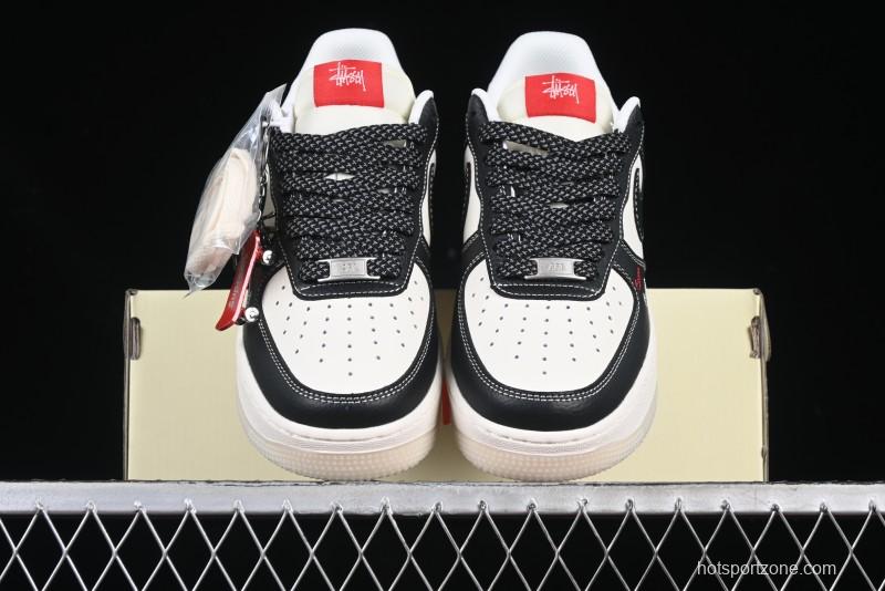 Nike Air Force 1 '07 Low Stussy Supreme Collaboration Dual-Tone Black Red Logo Low-Top Casual Sneakers - HH7518-043