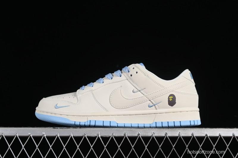 Nike SB Dunk Low BAPE Collaboration - Off-White Mini Blue Swoosh Anniversary High-End Custom Low-Top Casual Sneakers - XD6188-027
