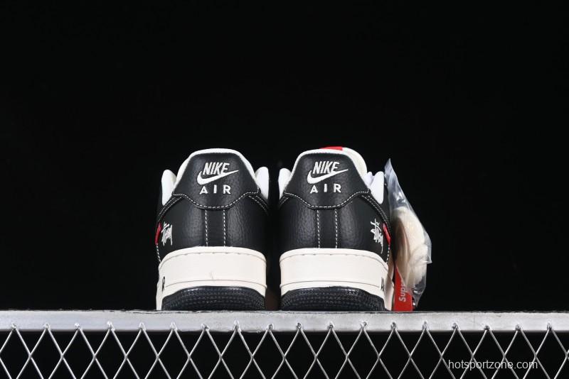 Nike Air Force 1 '07 Low Stussy Supreme Collaboration Dual-Tone Black Red Logo Low-Top Casual Sneakers - HH7518-043