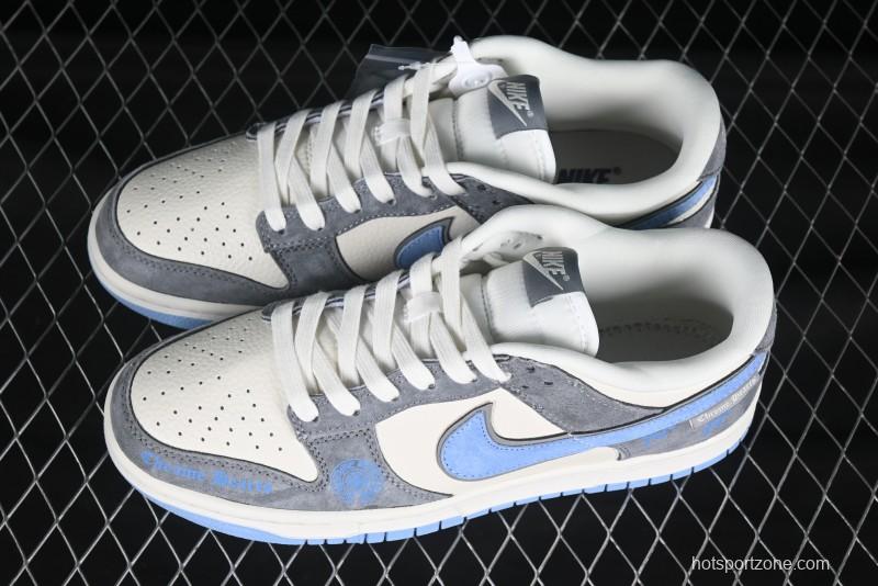 Nike SB Dunk Low Chrome Hearts Collaboration Grey White Blue Hook Anniversary High-End Custom Low-Top Casual Skate Shoes - KK1333-027