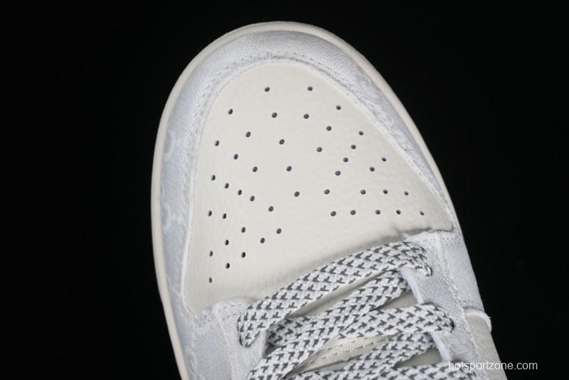 Nike SB Dunk Low Gucci Collaboration - Silver White Pattern Anniversary High-End Custom Low-Top Casual Sneakers BB9676-312