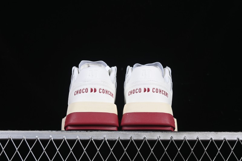Choco Concert Leather Round Square Asymmetric Fashion Sneakers White Wine Red - AJE5