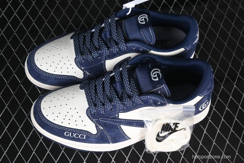 Nike Travis Scott x Fragment Design x Air Jordan 1 Low OG SP AJ1 Collaboration Sneakers - Prussian Blue - XS3086-006