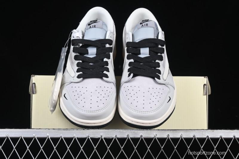 Nike Travis Scott x Fragment Design x Air Jordan 1 Low OG SP AJ1 Retro Sneakers in Summer Cicada Grey - XZ6898-001