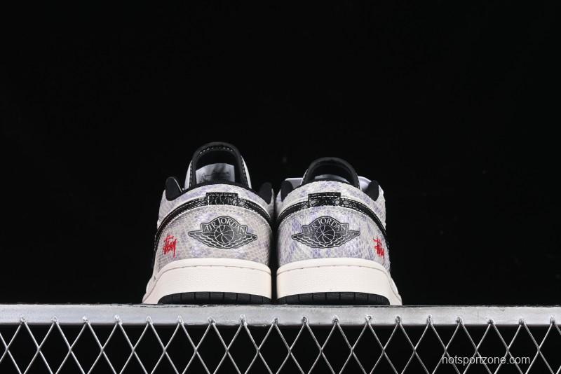 Nike Air Jordan 1 Low AJ1 Stussy Snake Year Limited Edition Purple Snake Grain High-End Custom Retro Basketball Shoes - FC1688-201