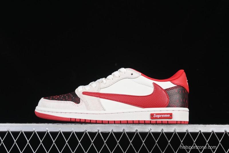 Nike Travis Scott x Fragment Design x Air Jordan 1 Low OG SP AJ1 Supreme Collaboration China Red Low-Top Casual Sneakers - DM7866-076
