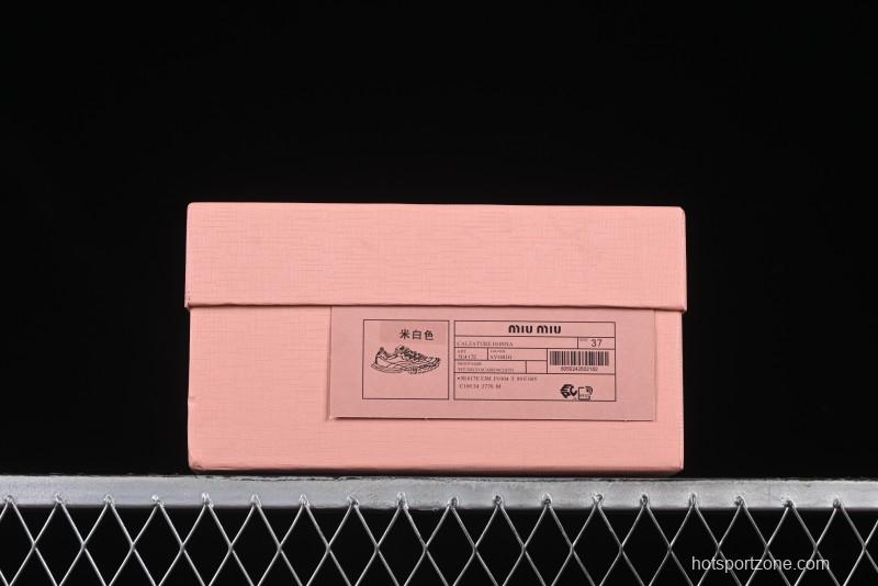 Miu Miu Suede Round Toe Lace-Up Women's Low-Top Casual Shoes in Beige - 99D4