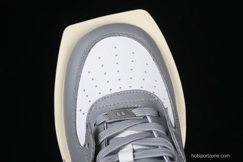 Choco Concert Leather Round Square Asymmetric Fashion Sneakers White Gray - AJE5