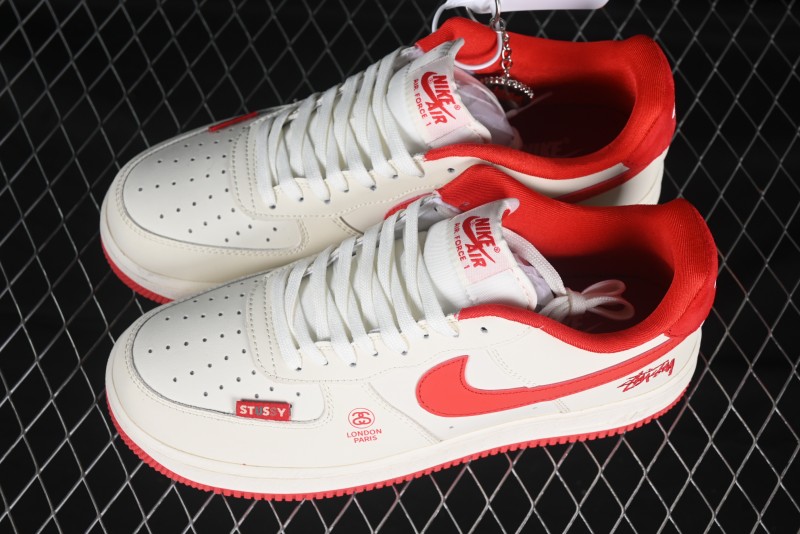 Nike Air Force 1 '07 Low Stussy Collaboration Beige Deep Orange Low-Top Casual Sneakers - DF0188-031