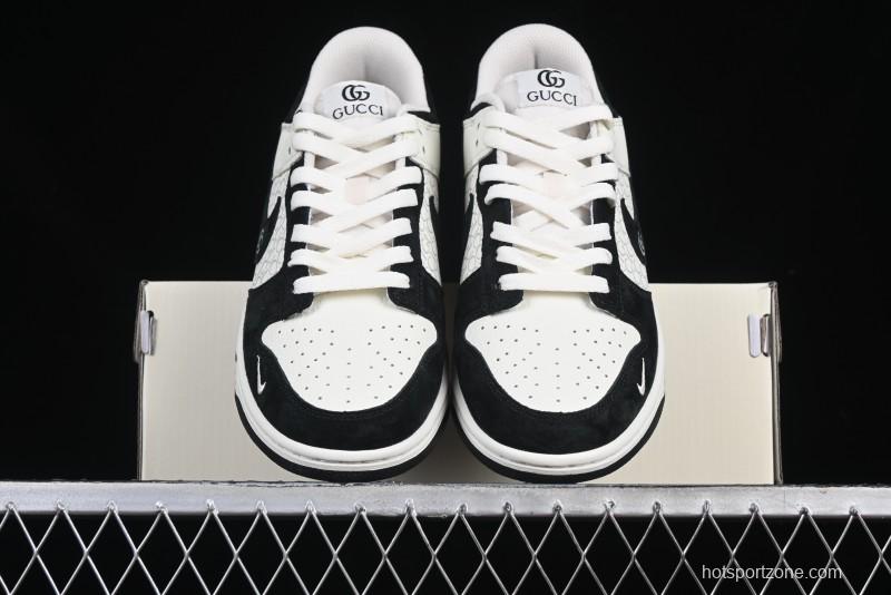Nike SB Dunk Low Gucci Collaboration Black White Lettering Anniversary High-End Custom Low-Top Casual Skate Shoes - DJ2024-098