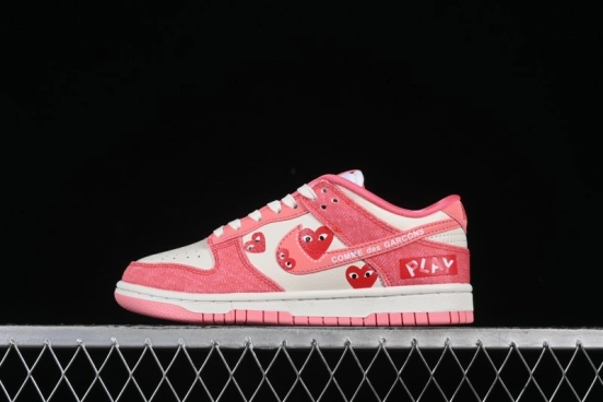 Nike SB Dunk Low Comme des Garcons Valentine's Day Pink Swoosh Anniversary Custom Low-Top Casual Skate Shoes - KK1333-023