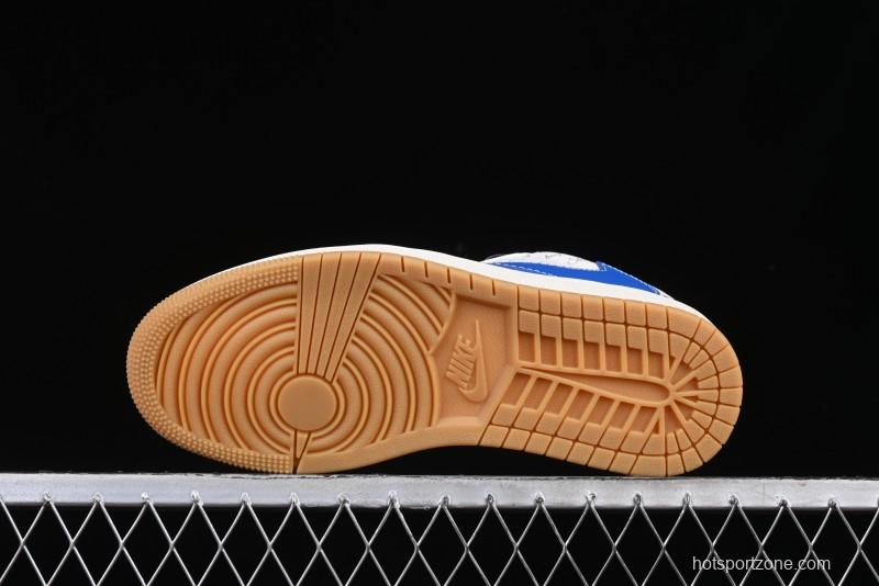 Nike Travis Scott x Fragment Design x Air Jordan 1 Low OG SP AJ1 Snake Year Limited Blue Swoosh Gum Sole Low-top Casual Sneakers - XS3086-011