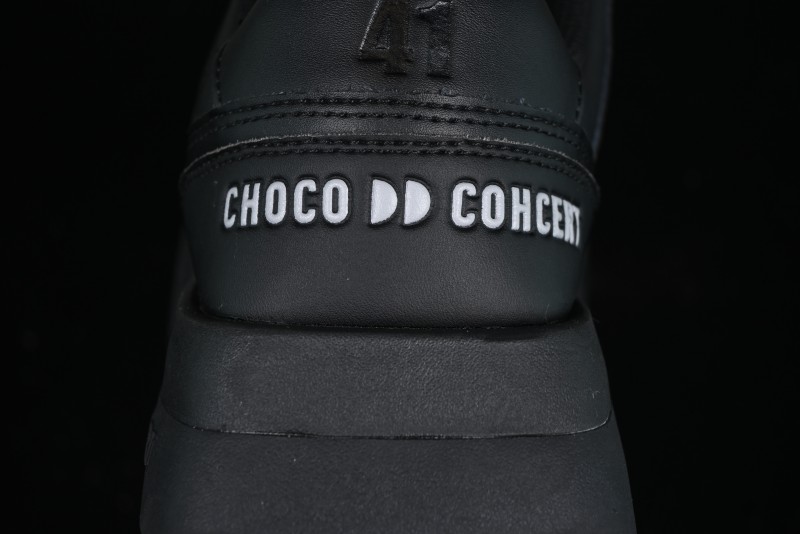 Choco Concert Leather Round Square Asymmetric Fashion Sneakers Black - AJE5
