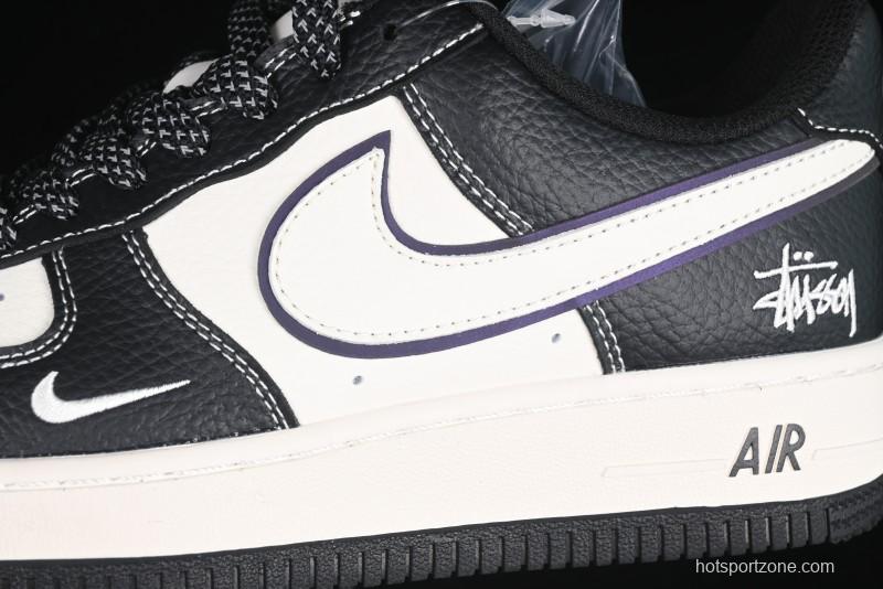 Nike Air Force 1 '07 Low Stussy Collaboration Black & White Swoosh Casual Sneakers - XZ6188-081