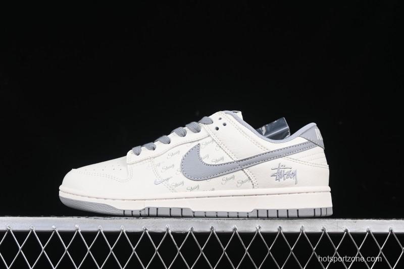 Nike SB Dunk Low Stussy Collaboration Light Grey Brushed Swoosh Anniversary Custom Low-Top Casual Sneakers - XX2025-608