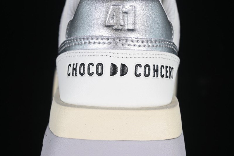 Choco Concert Leather Asymmetrical Fashion Sneakers Silver White - AJE5