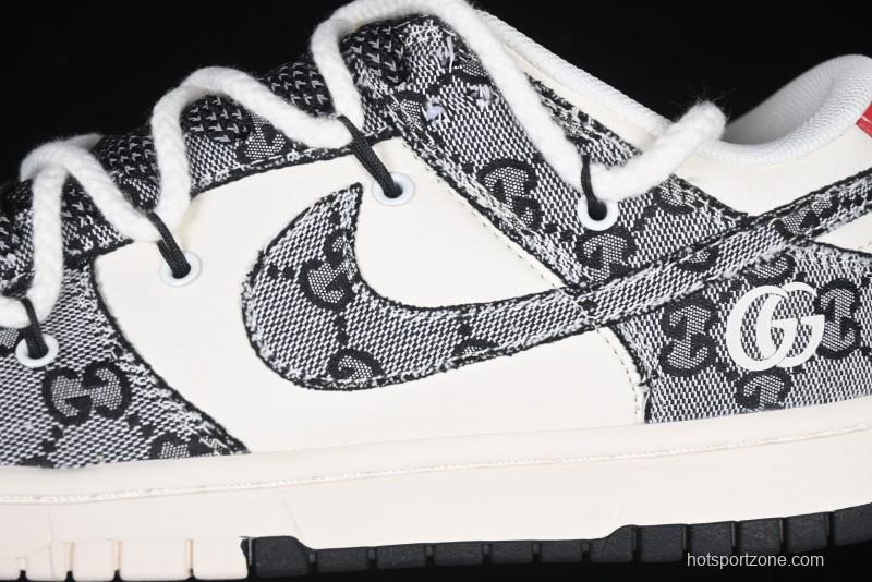 Nike SB Dunk Low Gucci Collaboration Grey Jacquard Swoosh Anniversary High-End Custom Low-Top Casual Skate Shoes - YX5066-215