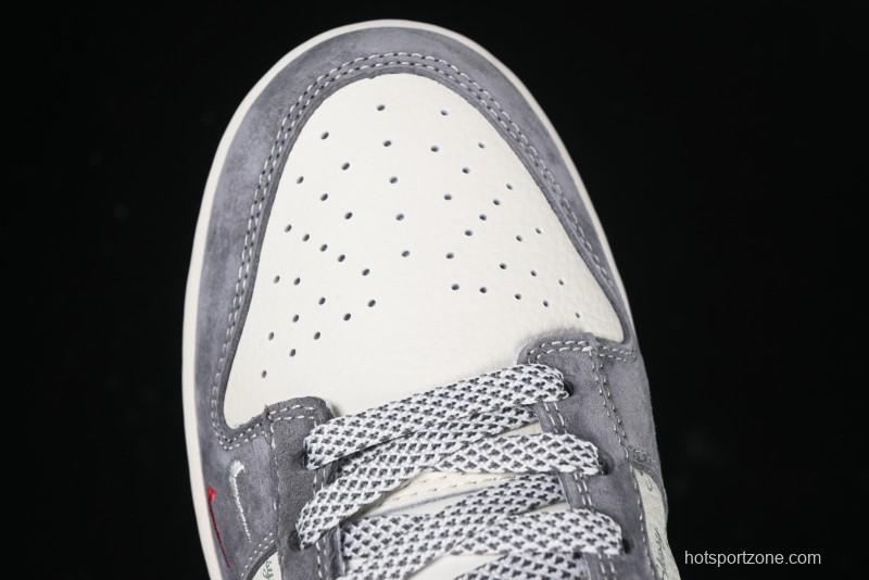 Nike SB Dunk Low Stussy Anniversary Edition Patchwork Grey Swoosh Customized Casual Skate Shoes - YX5066-221