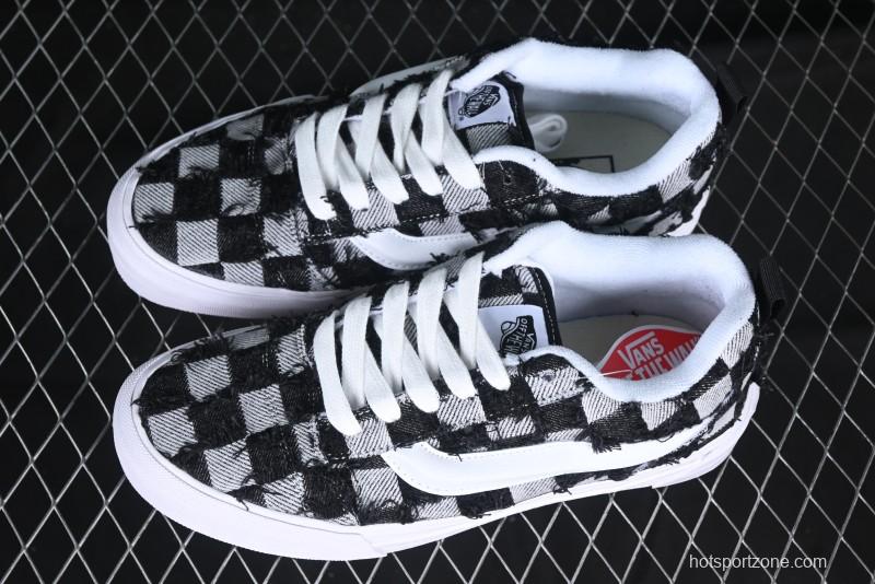 Vans Knu Skool Checkerboard Washed Denim Low-Top Casual Skate Shoes - VN000CS0239