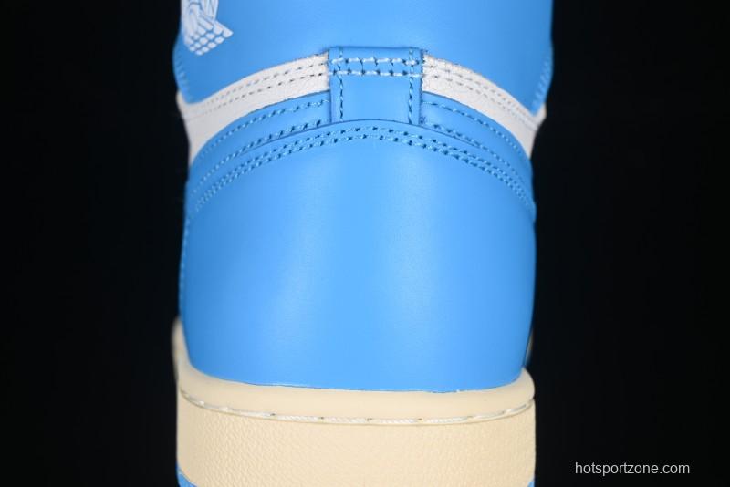 Nike Air Jordan 1 High OG "UNC Reimagined" Retro Basketball Shoes with Cracked Leather and Vintage Midsole - DZ5485-402