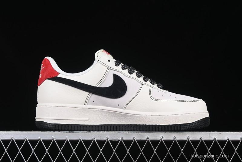 Nike Air Force 1 '07 Low Supreme Collaboration Casual Sneakers in Beige Black Red - BB7518-019
