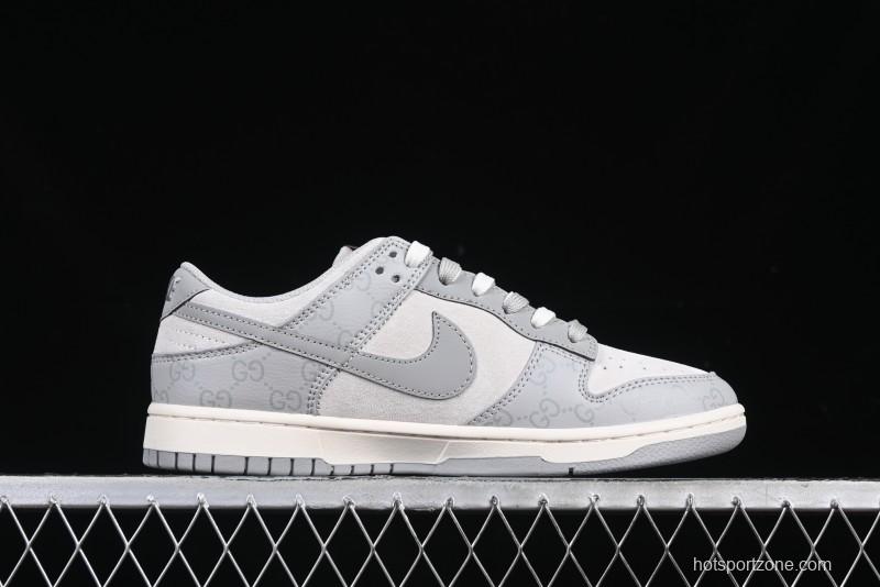 Nike SB Dunk Low Gucci Collaboration Dark Pattern Grey Swoosh Anniversary Custom Low-Top Casual Skate Shoes - DM6868-013