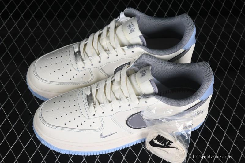 Nike Air Force 1 '07 Low Stussy Collaboration Light Grey Blue Sole Low-Top Casual Sneakers - XS1958-517