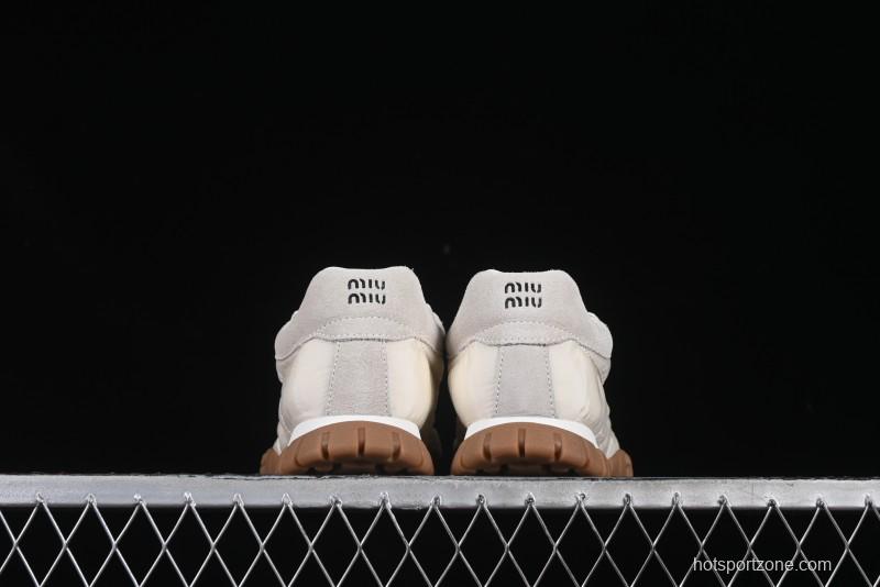 Miu Miu Suede Round Toe Lace-Up Women's Low-Top Casual Shoes in Beige - 99D4