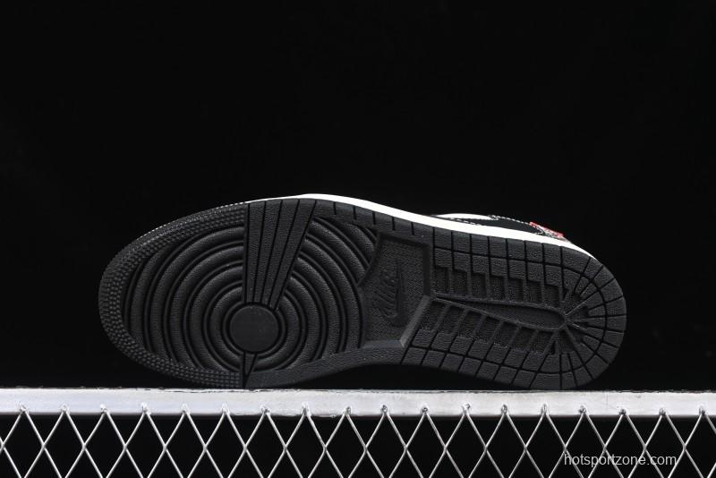 Nike Travis Scott x Fragment Design x Air Jordan 1 Low OG SP AJ1 Snake Year Limited Python Texture Low-top Casual Sneakers - SJ2068-144