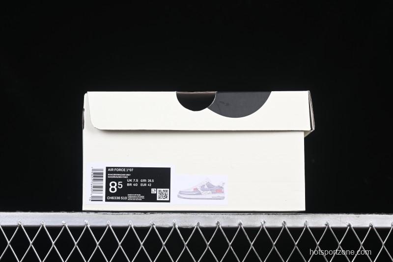 Nike Air Force 1 '07 Low Supreme Collaboration Grey Swoosh Red Tab Low-Top Casual Sneakers - CH6336-510