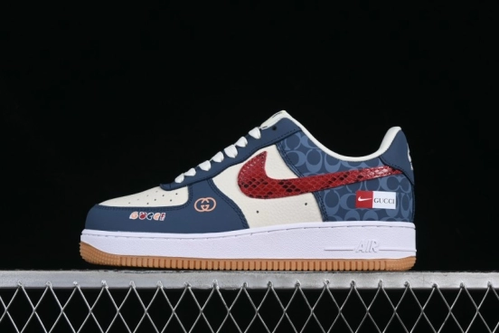Nike Air Force 1 '07 Low Gucci Collaboration Snake Pattern Red Swoosh Casual Sneakers - DF0188-039