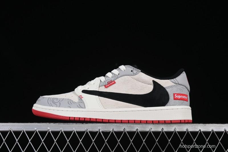 Nike Travis Scott x Fragment Design x Air Jordan 1 Low OG SP AJ1 Supreme Collaboration Lucky Cloud New Year Red Low-Top Casual Sneakers - DM7866-078