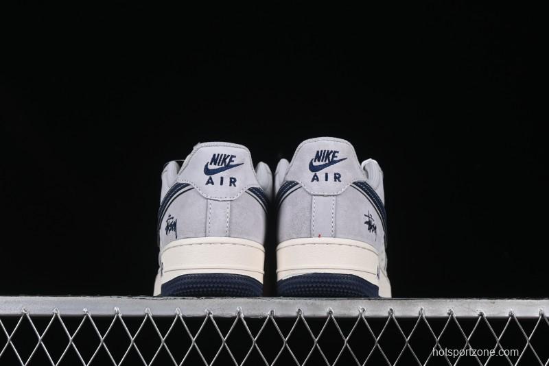 Nike Air Force 1 '07 Low Stussy Collaboration Grey Blue Swoosh Casual Sneakers - XZ3318-088