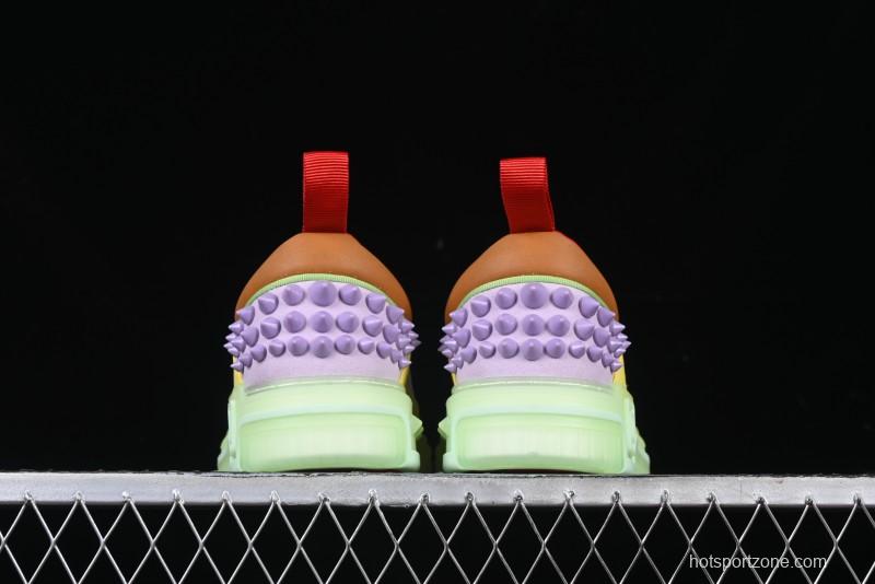 Christian Louboutin Funnyto Flat French Luxury Brand Green Color Block Low Top Sneakers - X.D4