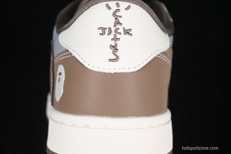 Nike Travis Scott x Fragment Design x Air Jordan 1 Low OG SP AJ1 Bape Collaboration Tea Brown Low-Top Casual Sneakers - BB6511-627
