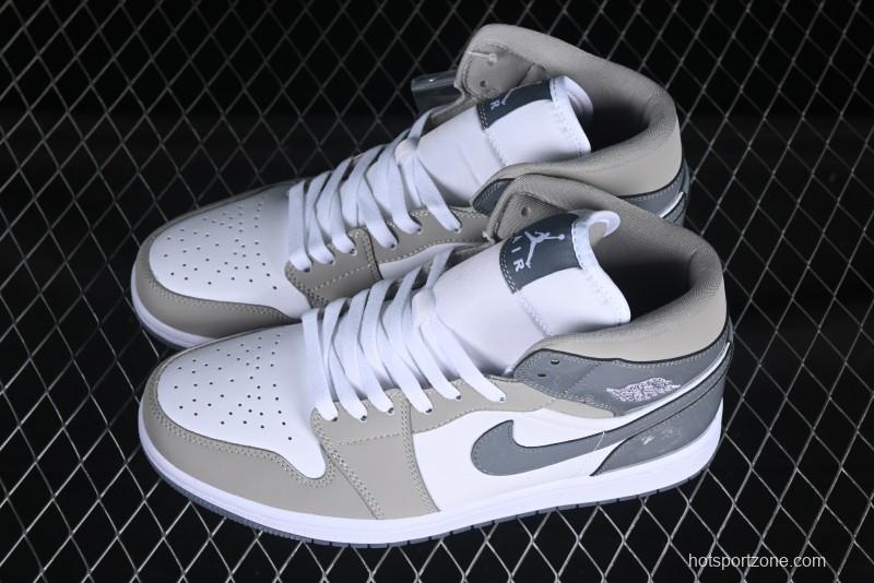Nike Air Jordan 1 Mid AJ1 White Grey Mid Top Casual Sneakers - HF3193-100