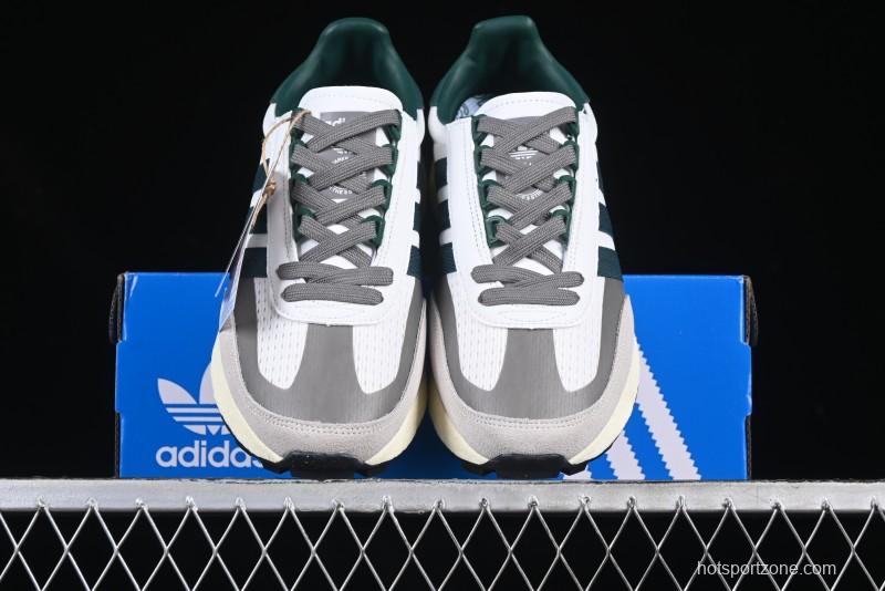 Adidas Retro-Inspired Sneakers - White, Grey & Green with Boost Sole