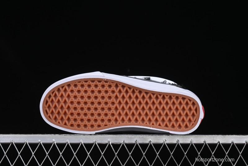 Vans Old Skool Distressed Black Canvas Sneakers with Orange Accents