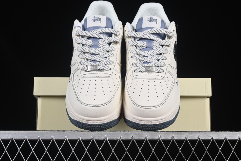 Nike Air Force 1 '07 Low Stussy Collaboration Grey Base Black Swoosh Casual Sneakers - XZ6188-761