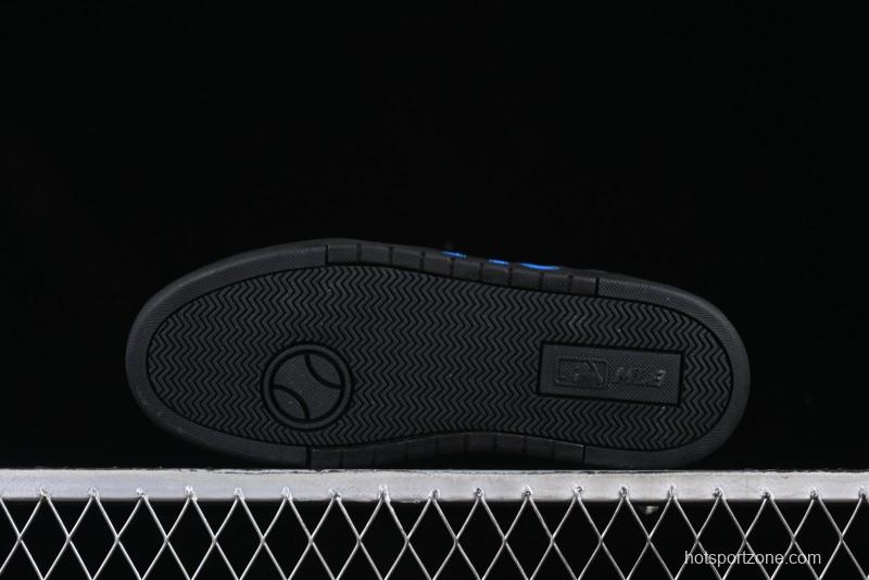 NY Yankees Black Leather Sneakers with Bold Blue Logo
