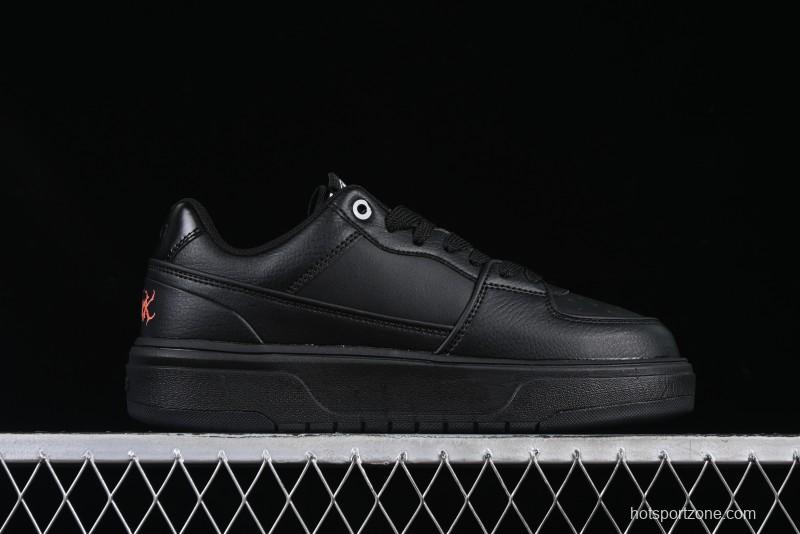 NY Yankees Black Leather Sneakers – Bold Orange Logo Edition