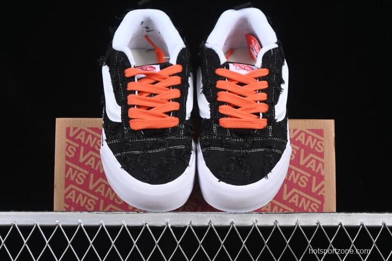 Vans Old Skool Distressed Black Canvas Sneakers with Orange Accents