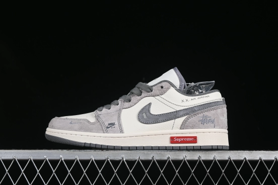 Nike Air Jordan 1 Low Stussy Collaboration Retro Basketball Shoes with Metallic Logo - SJ9950-053